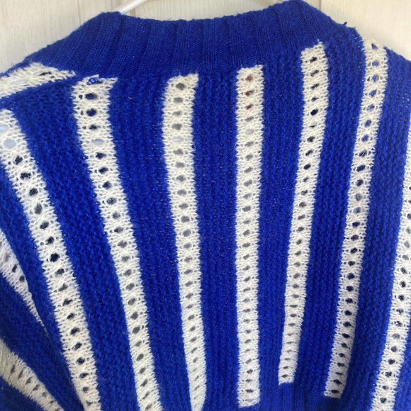 H&M Womens Sz 6 Open Front Knit Cardigan Royal Blue White Striped Colorful Sheer - Picture 6 of 7